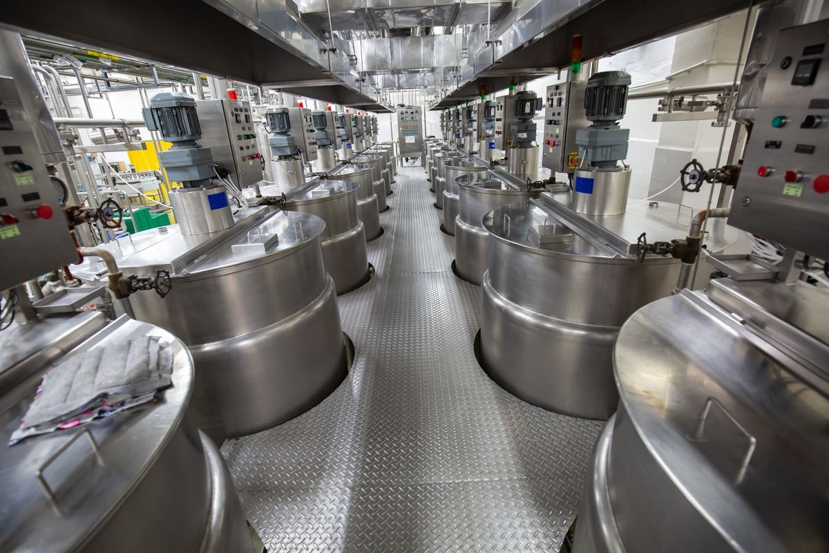 Modern coconut milk cellar with stainless steel tanks  industry